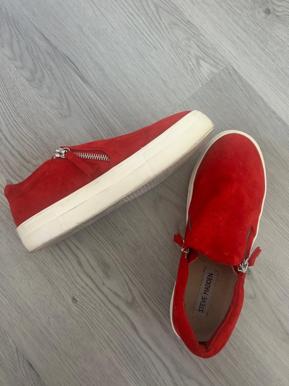 Steve Madden Red Suede Platform Slip-On Sneakers